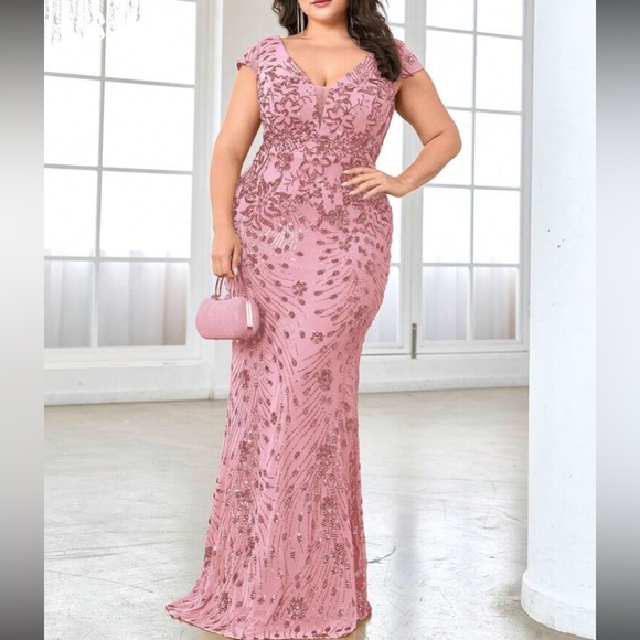 Luxe plus V neck sequin formal evening party dress - Picture 5 of 8